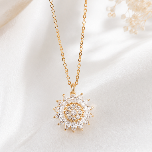 Stressy protea necklace gold brass pendant with stainless steel chain