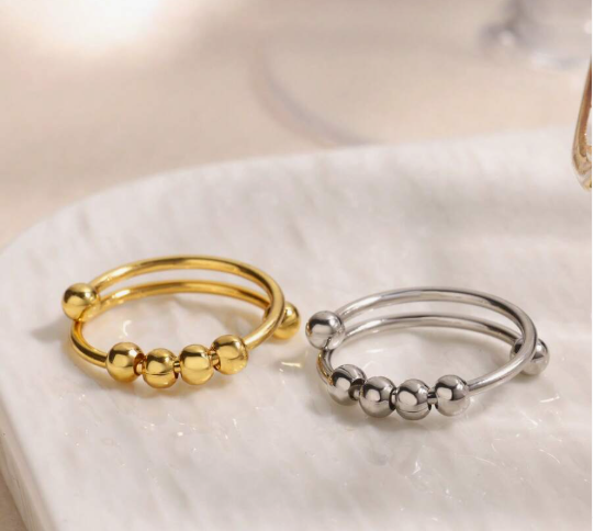 Stressy Anxiety Beads Ring Gold and Silver comparison