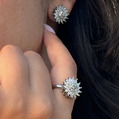 Stressy protea earings gold brass image.