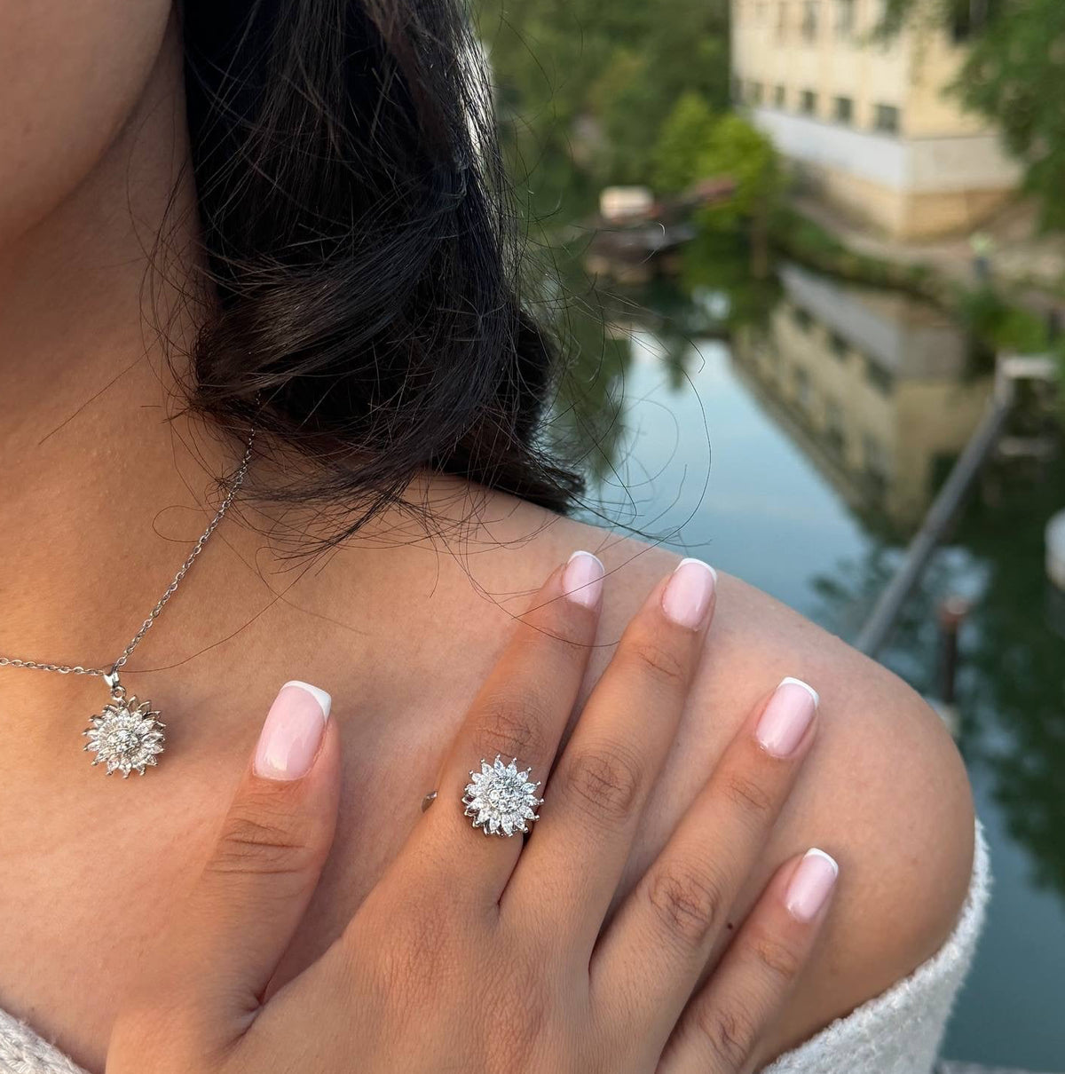 Stressy protea necklace silver brass pendant image.
