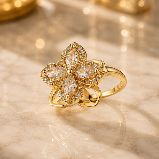 Stressy tulip ring gold brass image.